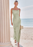 Sheath/Column Cowl Neck Sleeveless Ankle-Length Stretch Satin Bridesmaid Dresses with Split Sanai STKP0025275