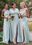 A-line Halter Sleeveless Floor-Length Stretch Satin Bridesmaid Dresses with Split Mollie STKP0025287