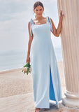 A-line Square Neckline Sleeveless Floor-Length Stretch Crepe Bridesmaid Dresses with Split Karina STKP0025288