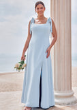 A-line Square Neckline Sleeveless Floor-Length Stretch Crepe Bridesmaid Dresses with Split Karina STKP0025288