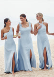 A-line Square Neckline Sleeveless Floor-Length Stretch Crepe Bridesmaid Dresses with Split Karina STKP0025288