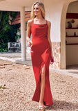 Sheath/Column Cowl Neck Sleeveless Floor-Length Stretch Crepe Bridesmaid Dresses with Pleated Split Sonia STKP0025289