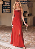 Sheath/Column Cowl Neck Sleeveless Floor-Length Stretch Crepe Bridesmaid Dresses with Pleated Split Sonia STKP0025289