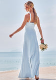 Sheath/Column Halter Sleeveless Floor-Length Stretch Crepe Bridesmaid Dresses with Split Dayana STKP0025291