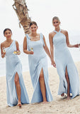 Sheath/Column Halter Sleeveless Floor-Length Stretch Crepe Bridesmaid Dresses with Split Dayana STKP0025291