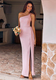 Sheath/Column One-Shoulder Sleeveless Floor-Length Stretch Crepe Bridesmaid Dresses with Side Draping Split Gabrielle STKP0025295