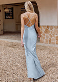 Sheath/Column V Neck Sleeveless Floor-Length Stretch Crepe Bridesmaid Dresses with Pleated Split Alyssa STKP0025296