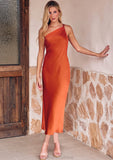 Sheath/Column One-Shoulder Sleeveless Tea-Length Stretch Satin Bridesmaid Dresses with Pleated .co.uk Janet STKP0025297