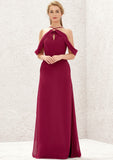 A-line Scalloped Neck Sleeveless Chiffon Long/Floor-Length Bridesmaid Dresses With Pockets Gloria STKP0025310