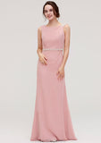 Sleeveless Sheath/Column Long/Floor-Length Chiffon Bridesmaid Dresses With Waistband Beading Sabrina STKP0025317