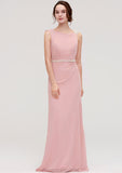 Sleeveless Sheath/Column Long/Floor-Length Chiffon Bridesmaid Dresses With Waistband Beading Sabrina STKP0025317