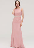 Sleeveless Sheath/Column Long/Floor-Length Chiffon Bridesmaid Dresses With Waistband Beading Sabrina STKP0025317