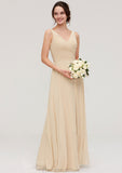 A-line/Princess V Neck Long/Floor-Length A-line/Princess Chiffon Bridesmaid Dresses With Sashes Pleated Michelle STKP0025322