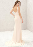 Sleeveless Cowl Neck Sweep Train Chiffon A-line/Princess Bridesmaid Dresses With Split Pleated Janet STKP0025323