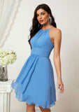 A-line Halter Sleeveless Knee-Length Chiffon Bridesmaid Dresses With Pleated    Ansley STKP0025324