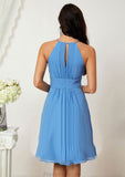 A-line Halter Sleeveless Knee-Length Chiffon Bridesmaid Dresses With Pleated    Ansley STKP0025324