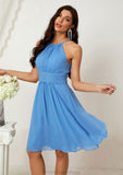 A-line Halter Sleeveless Knee-Length Chiffon Bridesmaid Dresses With Pleated    Ansley STKP0025324