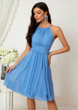 A-line Halter Sleeveless Knee-Length Chiffon Bridesmaid Dresses With Pleated    Ansley STKP0025324