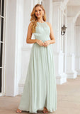 A-line Halter Sleeveless Long/Floor-Length Chiffon Bridesmaid Dresses With Pleated Angelica STKP0025325