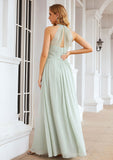 A-line High-Neck Sleeveless Long/Floor-Length Chiffon Bridesmaid Dresses With Pleated Sophronia STKP0025326