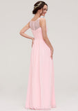 Sleeveless Chiffon A-line/Princess Long/Floor-Length Wedding Party Bridesmaid Dresses With Pleated Lace Tina STKP0025332