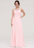 Sleeveless Chiffon A-line/Princess Long/Floor-Length Wedding Party Bridesmaid Dresses With Pleated Lace Tina STKP0025332