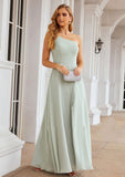 A-line One-Shoulder Sleeveless Long/Floor-Length Chiffon Bridesmaid Dresses With Split Madyson STKP0025333