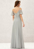 A-line Sweetheart Short Sleeve Long/Floor-Length Chiffon Bridesmaid Dresses With Pleated Kennedy STKP0025338