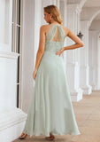 A-line Sweetheart Sleeveless Long/Floor-Length Chiffon Bridesmaid Dresses With Pleated Split.co.uk Gertrude STKP0025339