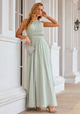 A-line Halter Sleeveless Long/Floor-Length Chiffon Bridesmaid Dresses With Pleated Laney STKP0025342