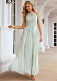 A-line Halter Sleeveless Long/Floor-Length Chiffon Bridesmaid Dresses With Pleated Laney STKP0025342