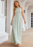 A-line Halter Sleeveless Long/Floor-Length Chiffon Bridesmaid Dresses With Pleated Laney STKP0025342