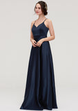 V Neck Sleeveless Long/Floor-Length Satin A-line/Princess Bridesmaid Dresseses Marlee STKP0025345