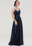 V Neck Sleeveless Long/Floor-Length Satin A-line/Princess Bridesmaid Dresseses Marlee STKP0025345