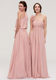 Sleeveless One-Shoulder Long/Floor-Length Chiffon A-line/Princess Bridesmaid Dresses With Pleated Flowers Erika STKP0025346