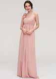 Sleeveless One-Shoulder Long/Floor-Length Chiffon A-line/Princess Bridesmaid Dresses With Pleated Flowers Erika STKP0025346