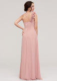 Sleeveless One-Shoulder Long/Floor-Length Chiffon A-line/Princess Bridesmaid Dresses With Pleated Flowers Erika STKP0025346