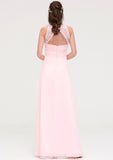 Sleeveless Scoop Neck Chiffon A-line/Princess Long/Floor-Length Bridesmaid Dresseses With Split Lace Tess STKP0025349