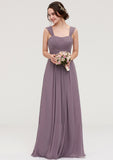 Square Neckline Sleeveless Chiffon Long/Floor-Length A-line/Princess Bridesmaid Dresses With Pleated Christine STKP0025356