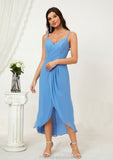 Sheath/Column Sweetheart Sleeveless Chiffon Asymmetrical Bridesmaid Dresses With Pleated Split Courtney STKP0025359