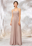 A-line Sweetheart Sleeveless Chiffon Long/Floor-Length Bridesmaid Dresses With Lace Pleated Thirza STKP0025365