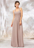 A-line Sweetheart Sleeveless Chiffon Long/Floor-Length Bridesmaid Dresses With Lace Pleated Thirza STKP0025365