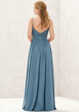 A-line V Neck Sleeveless Chiffon Long/Floor-Length Bridesmaid Dresses With Pleated Miranda STKP0025370