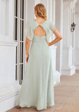 A-line V Neck Sleeveless Long/Floor-Length Chiffon Bridesmaid Dresses With Pleated Split Nan STKP0025372