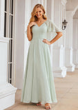 A-line V Neck Short Sleeve Long/Floor-Length Chiffon Bridesmaid Dresses Olympia STKP0025376