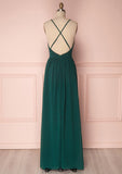 A-line V Neck Sleeveless Long/Floor-Length Chiffon Bridesmaid Dresses With Pleated Thea STKP0025377