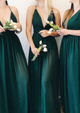 A-line V Neck Sleeveless Long/Floor-Length Chiffon Bridesmaid Dresses With Pleated Thea STKP0025377