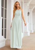 A-line Scoop Neck Sleeveless Long/Floor-Length Chiffon Bridesmaid Dresses With Pleated Pockets Maren STKP0025378