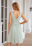 A-line V Neck Sleeveless Chiffon Knee-Length Bridesmaid Dresses With Pleated Waistband Marissa STKP0025383