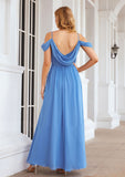 A-line V Neck Sleeveless Chiffon Long/Floor-Length Bridesmaid Dresses With Pleated Waistband Split Chelsea STKP0025387